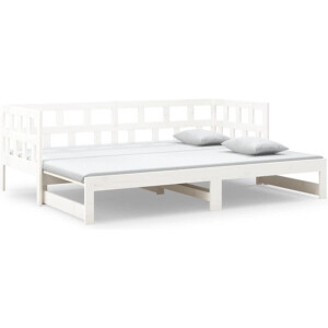 vidaXL - Slaapbank - uitschuifbaar - massief - grenenhout - wit - 2x(80x200) - cm