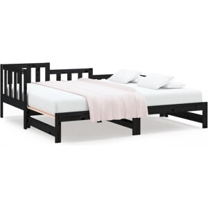 vidaXL - Slaapbank - uitschuifbaar - massief - grenenhout - zwart - 2x(90x190) - cm