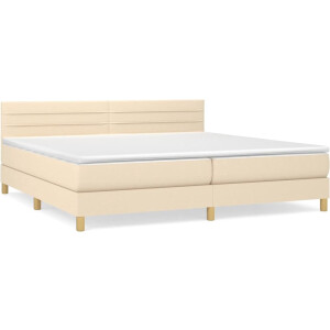 vidaXL - Boxspring - met - matras - stof - crèmekleurig - 200x200 - cm