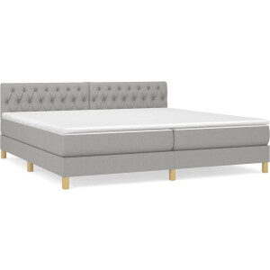 vidaXL - Boxspring - met - matras - stof - lichtgrijs - 200x200 - cm