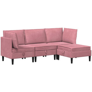 vidaXL - Woonkamer - Meubelset - met - kussen - met - opslag - 4 - pcs - Roze - Fluweel