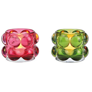 2 glazen waxinelichtjes bubble groen, roze 2-voudig, (B/H/D) 8x6x8cm
