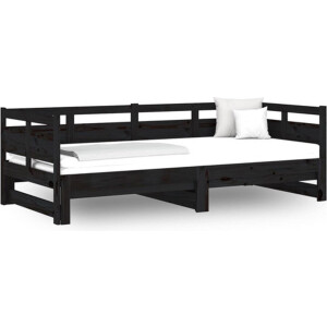 vidaXL - Slaapbank - uitschuifbaar - massief - grenenhout - zwart - 2x(90x190) - cm