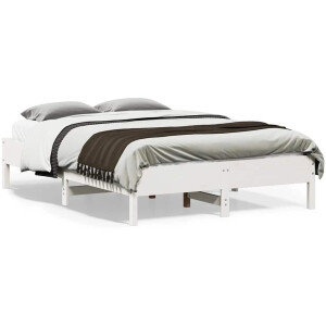 vidaXL - Bedframe - zonder - matras - massief - grenenhout - wit - 135x190 - cm