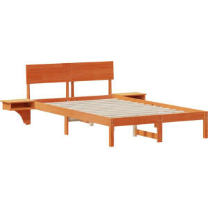 vidaXL - Bedframe - Wasbruin - 135 - x - 190 - cm - Massief - grenenhout