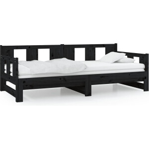vidaXL - Slaapbank - uitschuifbaar - massief - grenenhout - zwart - 2x(80x200) - cm