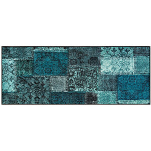 Kleen-Tex Wash+Dry Design Wasbare Deurmat - Loper - Vintage Patches türkis - 75 x 190cm