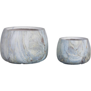 PTMD Amilee Blue GRC Marble Look Pot Round Set Of 2