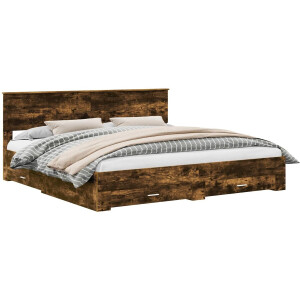 vidaXL - Bedframe - met - hoofdeinde - Rook - Eiken - 200 - x - 200 - cm - Bewerkt - hout