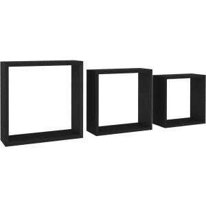 vidaXL Wandschappen Kubus - Set van 3 - MDF - Zwart Wandplank - Wanddecoratie - Opbergruimte - Mdf Plank - Zwarte Wandplank
