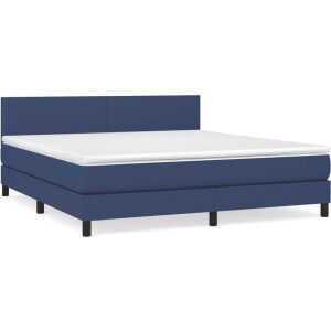 vidaXL - Boxspring - met - matras - stof - blauw - 180x200 - cm
