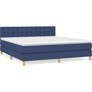 vidaXL - Boxspring - met - matras - stof - blauw - 160x200 - cm