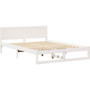 vidaXL - Bedframe - met - hoofdeinde - Wit - 150 - x - 200 - cm - Massief - grenenhout