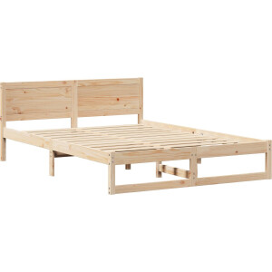 vidaXL - Bedframe - met - hoofdeinde - Naturel - 160 - x - 200 - cm - Massief - grenenhout