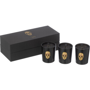 J-Line geurkaars Doodskop Nuit Noire - Mysterious Palace - glas - zwart - 16U - doos van 3