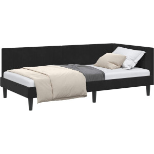 vidaXL - Hoek - Bed - Frame - met - hoofdeinde - Zwart - 90 - cm - x - 200 - cm - Fluweel