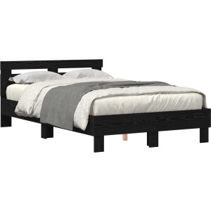 vidaXL - Bedframe - met - hoofdeinde - Zwart - Eiken - 120 - x - 190 - cm - Bewerkt - hout