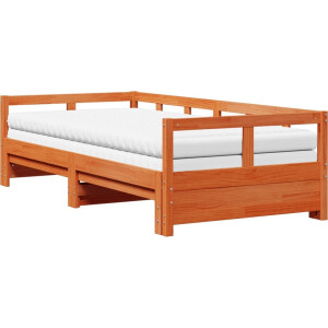 vidaXL - Slaapbank - onderschuifbed - matras - 80x200 - cm - grenenhout - wasbruin
