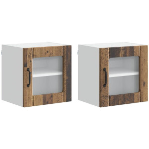 vidaXL - Wandglas - Kasten - LUCCA - 2 - st - Oud - hout - Bewerkt - hout