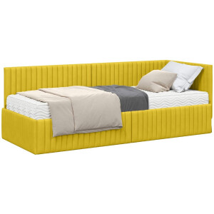 vidaXL - Hoekbedframe - met - Matras - met - hoofdeinde - 2 - st - Geel - Fluweel