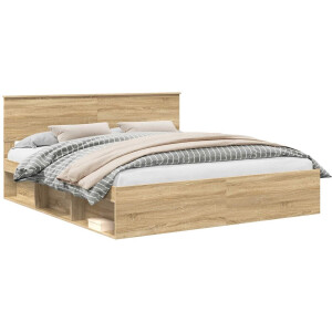 vidaXL - Bedframe - met - hoofdeinde - Sonoma - 200 - x - 200 - cm - Bewerkt - hout