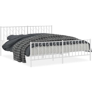 vidaXL - Bedframe - met - hoofd- - en - voeteneinde metaal - wit - 183x213 - cm