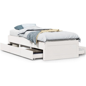 vidaXL - Bedframe - zonder - matras - met - lades - grenenhout - wit - 90x190 - cm