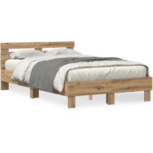 vidaXL - Bedframe - met - hoofdeinde - Artisan - Eiken - 120 - x - 190 - cm - Bewerkt - hout