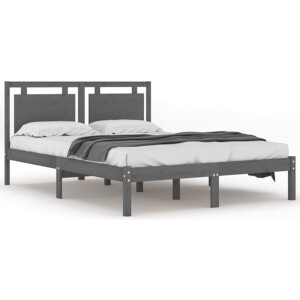 vidaXL - Bedframe - massief - hout - grijs - 200x200 - cm