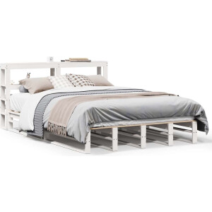 vidaXL - Bedframe - zonder - matras - massief - grenenhout - wit - 150x200 - cm