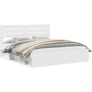 vidaXL - Bedframe - met - hoofdeinde - Wit - 180 - x - 200 - cm - Massief - grenenhout