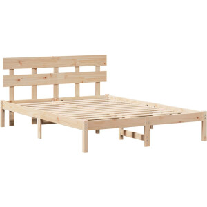 vidaXL - Bedframe - met - hoofdeinde - Bruin - 140 - x - 200 - cm - Massief - grenenhout