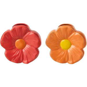 J-Line vaas Bloem - porselein - rood/oranje - small - set van 2