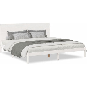 vidaXL - Bedframe - extra - lang - zonder - matras - massief - hout - wit - 200x210 - cm