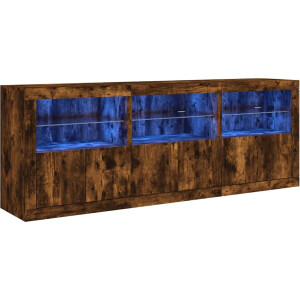 vidaXL - Dressoir - met - LED-verlichting - 181,5x37x67 - cm - gerookt - eikenkleur