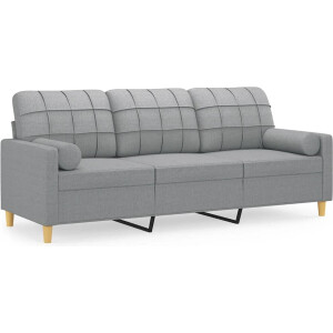 vidaXL - Driezitsbank - met - sierkussens - 180 - cm - stof - lichtgrijs