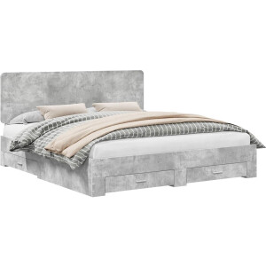 vidaXL - Bedframe - met - hoofdeinde - Beton - Grijs - 200 - x - 200 - cm - Bewerkt - hout