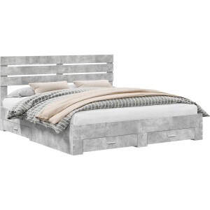 vidaXL - Bedframe - met - lade - Beton - Grijs - 200 - x - 200 - cm - Bewerkt - hout