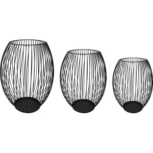 QUVIO Kaarsenhouder met frame - Kaarsenstandaard - Kaarsenhouder zwart - 3 maten - Rond - Metaal - Zwart Set van 3