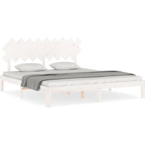 vidaXL - Bedframe - met - hoofdbord - massief - hout - wit - Super - King - Size