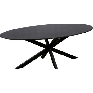 QUVIO Eettafel Sofia - Ovaal - 220x100 cm - Stalen kruispoot - FSC®-gecertificeerd mangohout - Zwart