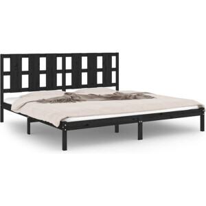 vidaXL - Bedframe - massief - grenenhout - zwart - 200x200 - cm