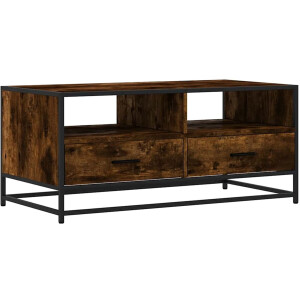 vidaXL - Salontafel - 100x50x45 - cm - bewerkt - hout - en - metaal - gerookt - eiken