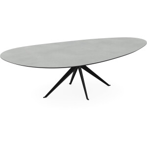 Melamine eettafel beton licht - Kiezelvorm zwart metalen onderstel - beton tafel 160 x 80 cm