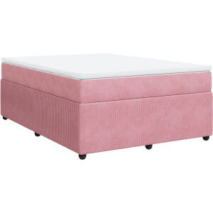 vidaXL - Boxspring - met - matras - fluweel - roze - 140x190 - cm
