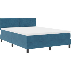 vidaXL - LED - Box - Spring - Bed - Donkerblauw - 140 - x - 190 - cm - Fluweel