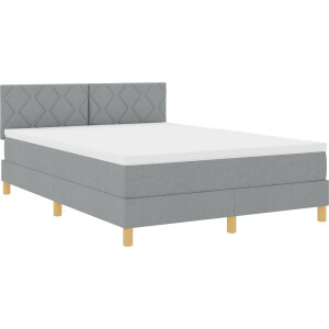 vidaXL - LED - Box - Spring - Bed - met - hoofdeinde - Lichtgrijs - 140 - x - 200 - cm - Stof