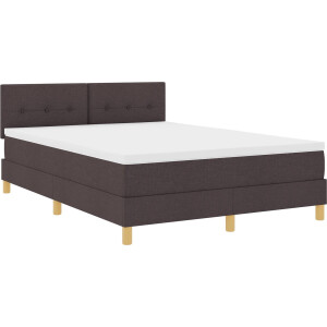 vidaXL - LED - Box - Spring - Bed - met - kussen - Donkerbruin - 140 - x - 200 - cm - Stof