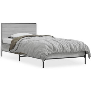 vidaXL - Bedframe - bewerkt - hout - en - metaal - grijs - sonoma - eiken - 100x200 - cm