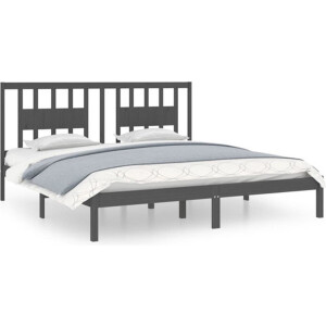 vidaXL - Bedframe - massief - grenenhout - grijs - 200x200 - cm